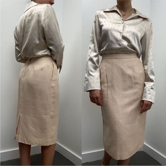 RARE Christian Dior 80's Vintage Pink Houndstooth Two Piece Skirt Blazer Set S - Picture 5 of 15